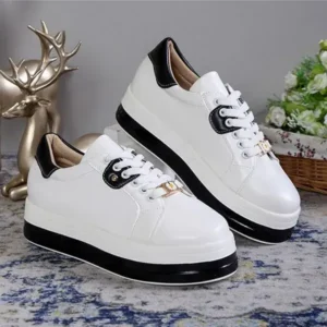 Panolifashion Women Fashion Round Toe Platform Colorblock Lace-Up Low Top Sneakers