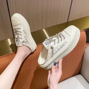 Panolifashion Women Fashion Round Toe Breathable Lace Mesh Sneakers