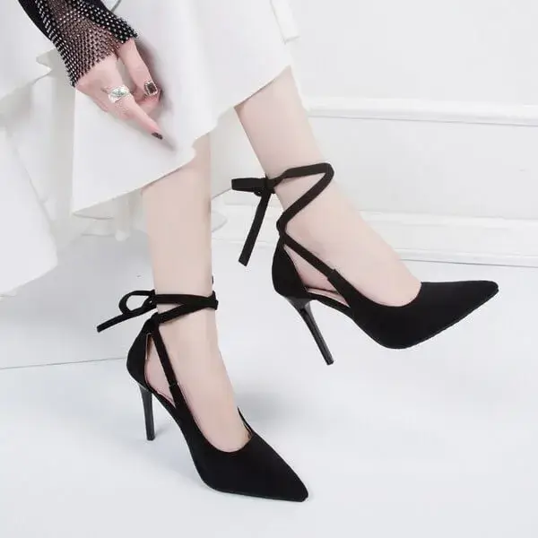Panolifashion Women Fashion Solid Color Plus Size Strap Pointed Toe Suede High Heel Sandals Pumps
