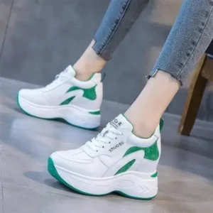 Panolifashion Women Fashion Round Toe Platform Medium Heel Lace-Up Colorblock Sneakers