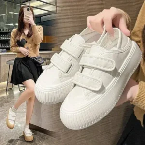 Panolifashion Women Fashion Round Toe Thick Sole Velcro Pu Sneakers