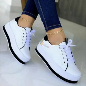 Panolifashion Women'S Fashion Round Toe Thick Sole Shallow Lace-Up Casual Sneakers