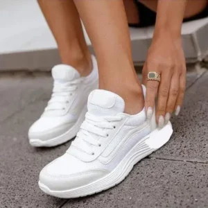 Panolifashion Women Casual Breathable Mesh Upper Flat Solid Color Sneakers