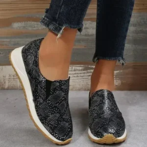 Panolifashion Women'S Fashion Snake Print PU Leather Flat Sneakers