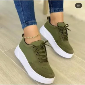 Panolifashion Women'S Fashion Casual Round Toe Thick-Soled Lace Up Canvas Sneakers