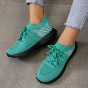 Panolifashion Women'S Fashion Platform Lace Up Flyknit Sneakers