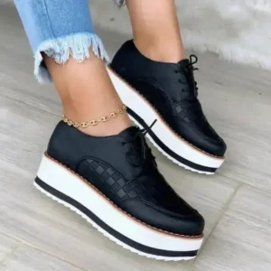 Panolifashion Women'S Fashion Vintage Lace-Up Solid Color Flat Slip-On PU Sneakers Shoes