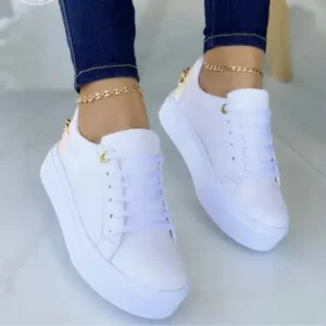 Panolifashion Women Fashion Round Toe Platform Lace Up Solid Color Sneakers