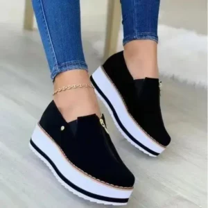 Panolifashion Women Fashion Retro Style Elastic Band Thick Sole Solid Color Mid-Slip Sneakers