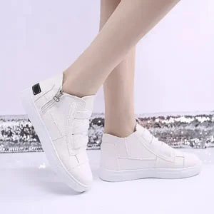 Panolifashion Women Fashion Round Toe Mid-Top Canvas Raw Edge Elastic Sneakers