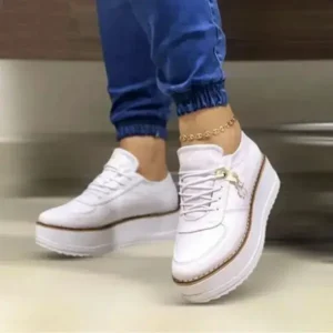 Panolifashion Women Fashion Round Toe Solid Color Pu Hidden Wedge Lace-Up Low Top Sneakers Shoes