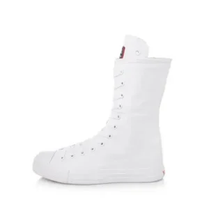 Panolifashion Women Casual Side Zip Mid-Top Canvas Mid-Calf Boots