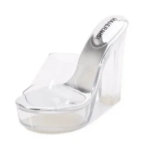 Panolifashion Women Fashion Plus Size Transparent Crystal Chunky Heel Platform High