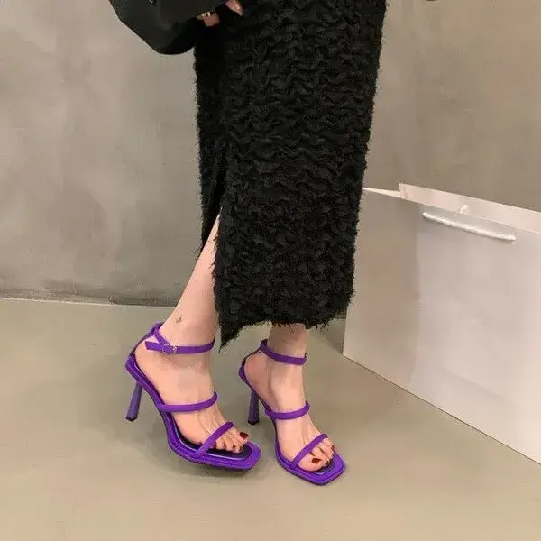 Panolifashion Women Fashion Sexy Simple Strap Square Toe Heeled Sandals