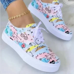 Panolifashion Graffiti Print Platform Canvas Shoes