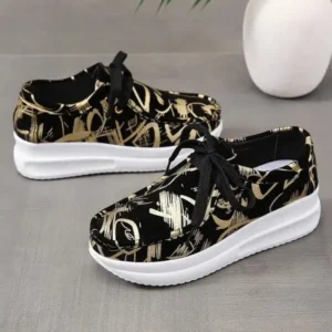 Panolifashion Casual Graffiti Round Toe Platform Plus Size Sneakers