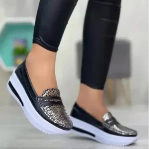 Panolifashion Women Autumn Solid Color Round Toe Platform Casual Shoes