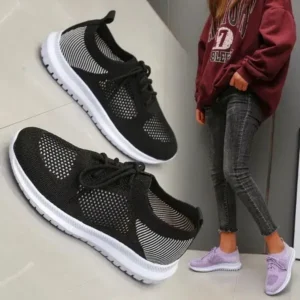 Panolifashion Women Casual Sports Lace-Up Design Mesh Breathable Solid Color Sneakers