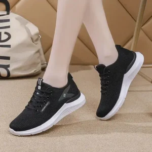 Panolifashion Women Sports Casual Lace Up Design Mesh Breathable Wedge Sneakers