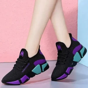 Panolifashion Women Fashion Casual Lace-Up Design Mesh Breathable Color Blocking Platform Running Sneakers