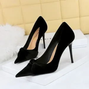 Panolifashion Women Fashion Sexy Plus Size Pointed Toe Suede Bow High Heels Shoes