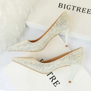 Panolifashion Women Fashion Plus Size Sexy Sequin Point-Toe Shoes