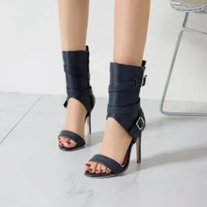 Panolifashion Women Fashion Sexy Solid Color Shoe-Buckle Zipper High-Heeled Sandals