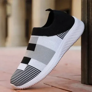 Panolifashion Women Casual Knit Design Breathable Mesh Color Blocking Flat Sneakers