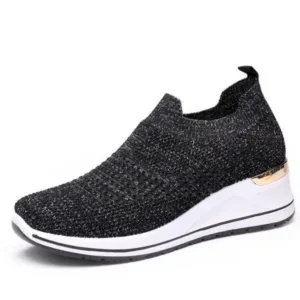 Panolifashion Women Casual Mesh Knit Design Breathable Comfort Wedge Platform Sneakers