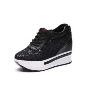 Panolifashion Women Sexy Lace Design Lace-Up Breathable Wedge Platform Sneakers