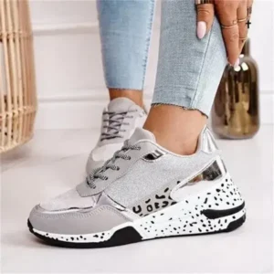 Panolifashion Women Fashion Casual Leopard Print Color Matching Lace-Up Platform Sneakers