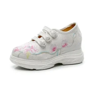 Panolifashion Women Casual Flower Embroidered Round Toe Platform Canvas Sneakers