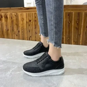 Panolifashion Women Casual Rhinestone Decor Fashion Plus Size Sports Running Shoes Round Toe Sneakers