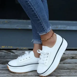 Panolifashion Women Simple Casual Knit Upper Thick-Soled Lace-Up Sneakers