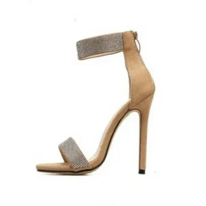 Panolifashion Women Fashion Sexy Plus Size Rhinestone Back Zipper Stiletto Heel Sandals