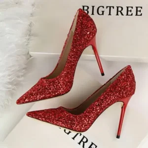 Panolifashion Women Sexy Shining Sequins Decor Pointed-Toe Stiletto Shoes Pumps