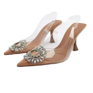 Panolifashion Summer Women Fashion Plus Size Pointed Toe Rhinestone Transparent Heeled Sandals