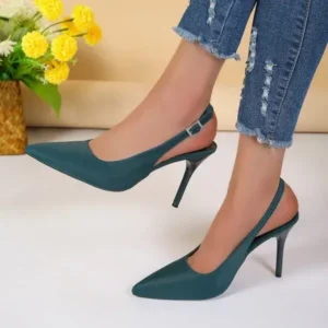 Panolifashion Summer Women Fashion Plus Size Elegant Pointed Toe Strap Buckle Sling Back Stiletto Heel PU Sandals