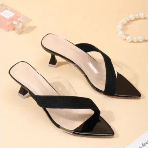 Panolifashion Women Fashion Cross Transparent Design Pointed Toe High Heel Slippers