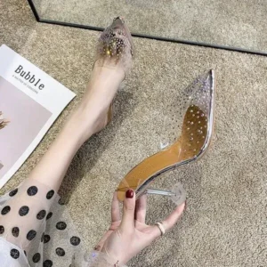 Panolifashion Women Fashion Sexy Rhinestone Decorative Pointed Toe Transparent High Heel Sandals