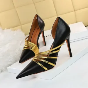 Panolifashion Women Fashion Sexy Pointed Toe Hollow Design Stiletto Shoes