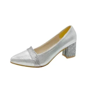 Panolifashion Women Fashion Casual Sequins Pointed Toe Pumps With Chunky Heels