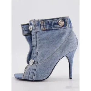 Panolifashion Women Fashion High Heel Denim Button High Top Boots