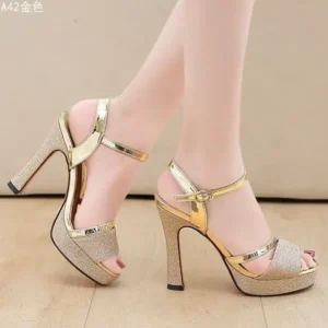 Panolifashion Women Fashion Elegant PU Round Toe Platform Ankle Strap Buckle Sandals