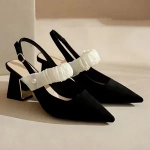 Panolifashion Women Fashion Elegant Solid Color PU Pointed Toe Kitten Heel Sandals