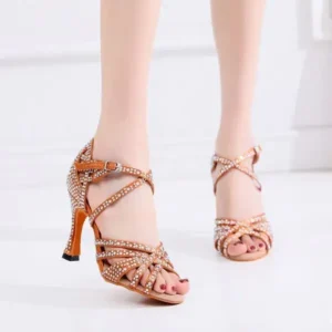 Panolifashion Women Fashion Solid Color Suede Rhinestone High Heel Ankle Strap Buckle Sandals