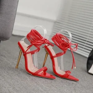 Panolifashion Women Fashion Sexy Solid Color PU Bandage Stiletto Heel Sandals