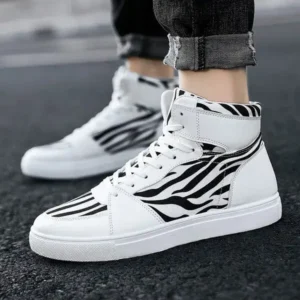 Panolifashion Men'S Fashion Zebra Print Breathable Canvas High Top Sneakers