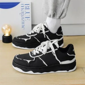 Panolifashion Men'S Fashion Black White Breathable Canvas Sneakers