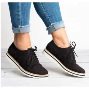 Panolifashion Women Retro Plus Size Simple Solid Color Lace-Up Round Toe Sneakers